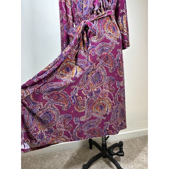 Lauren Ralph Lauren Paisley Surplice Jersey Dress XL Stretchy Faux Wrap Tie Belt - Picture 5 of 12
